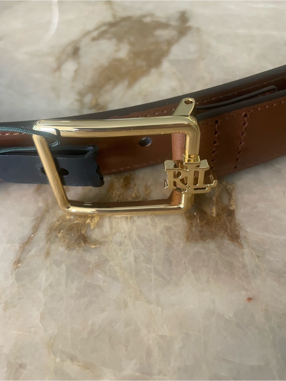 Ralph Lauren Tan Leather Belt with Gold RL Buckle